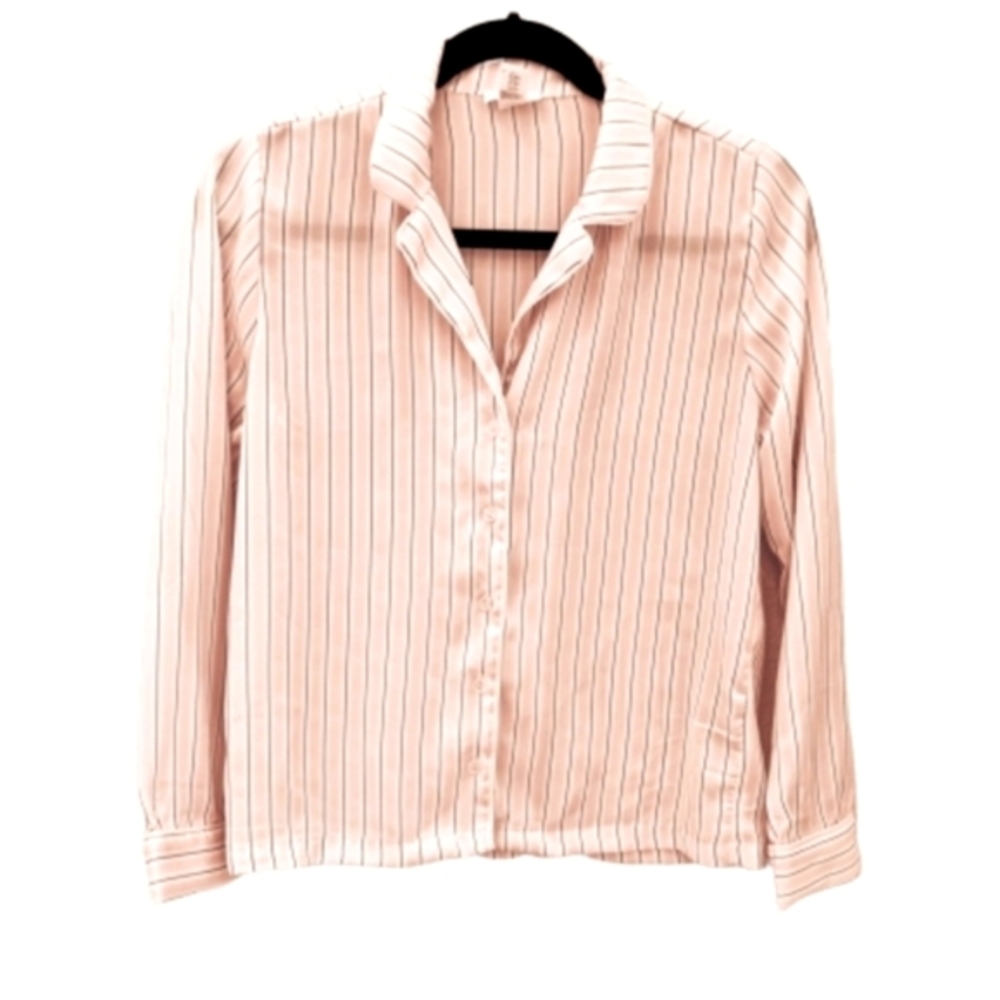 Striped Long Sleeve Shirt Top Blouse Pink Dr. Blue Stripes sz. S